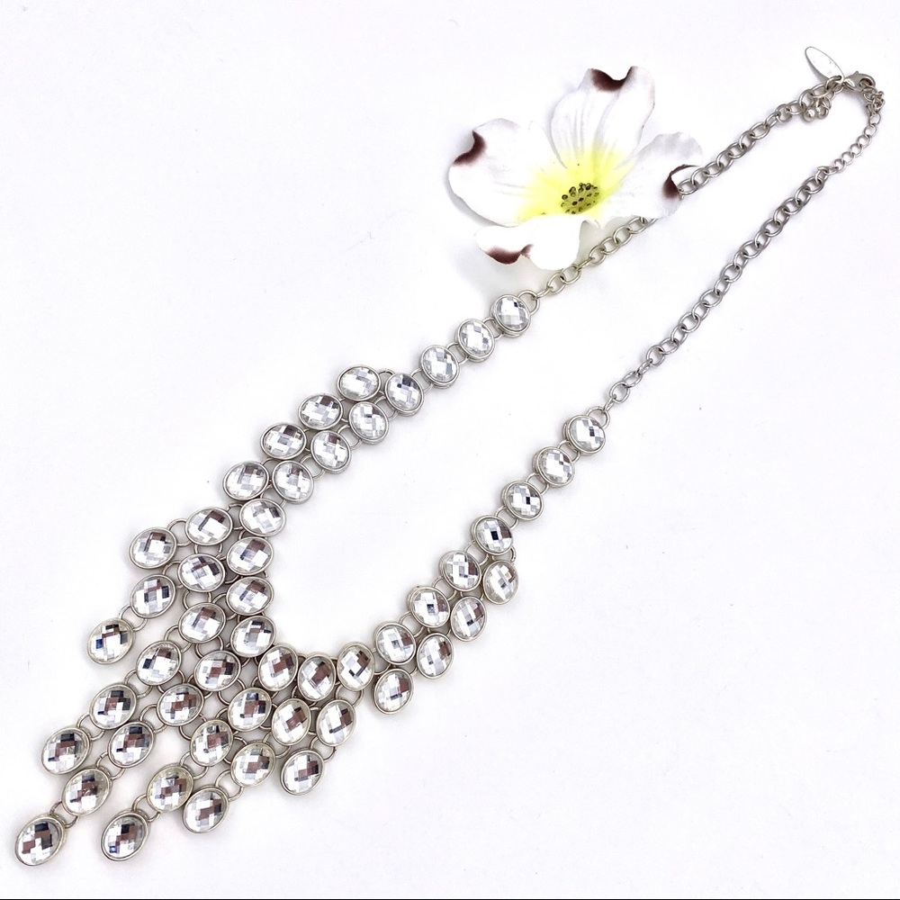 Euc Rhinestone Waterfall Bib Statement Necklace - image 6